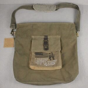 NWT Vintage Addiction Upcycled‎ Military Canvas Messenger Bag US Veteran Olive